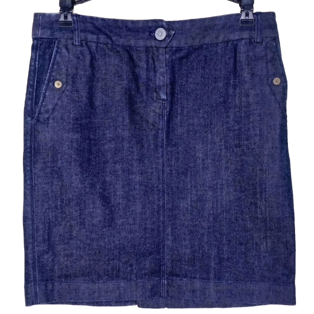 J.Crew Dark Wash Denim Skirt Straight Line With Pockets & Back Vent Above Knee